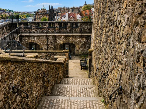 Stone fortress corridor overlooking the city